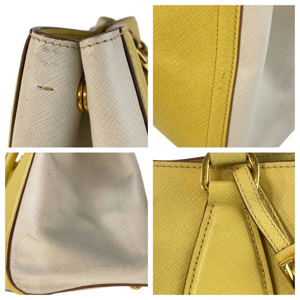 PRADA Handbag leather Yellow Gold Metal Handbag Shoulder Bag 2way Safiano Women Used
