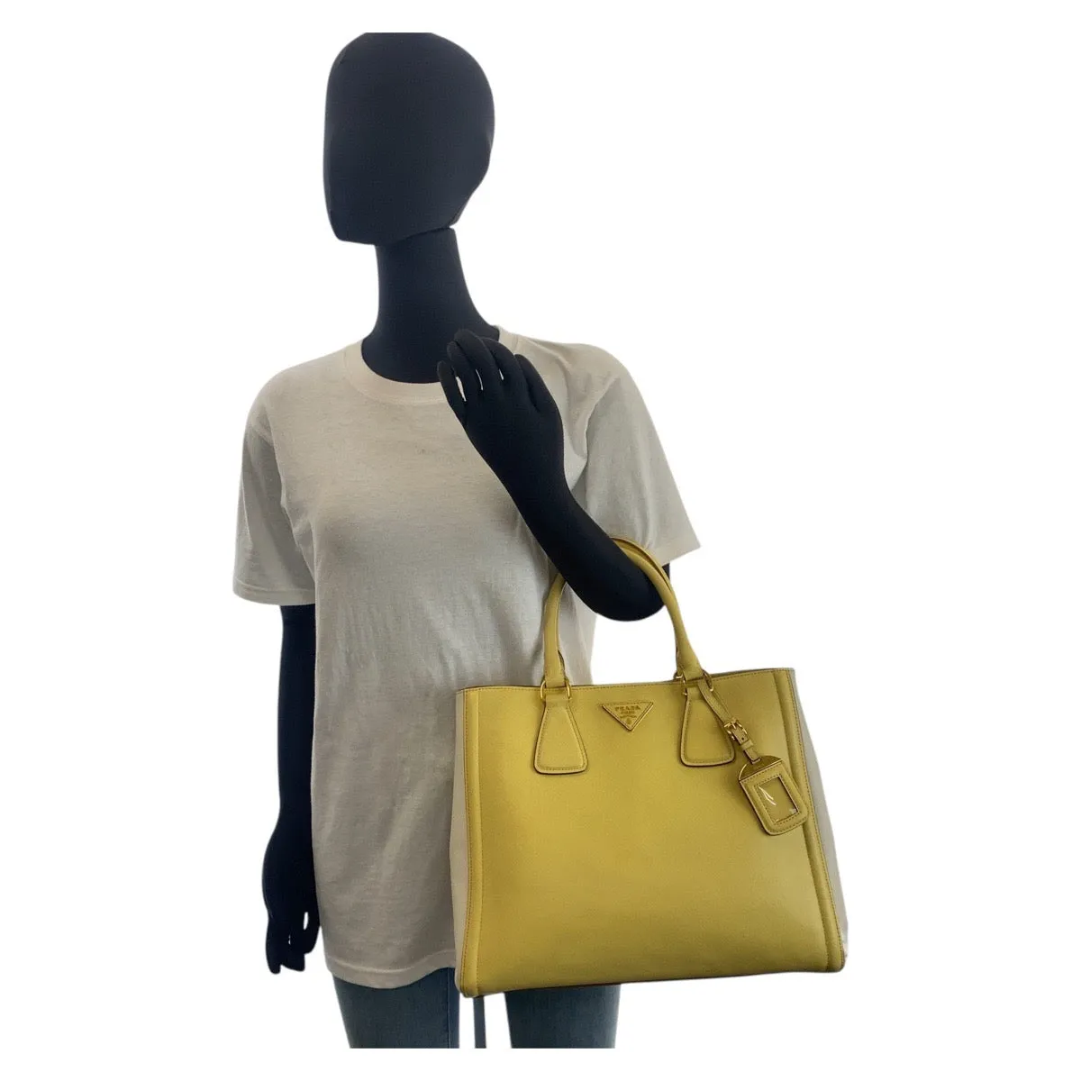 PRADA Handbag leather Yellow Gold Metal Handbag Shoulder Bag 2way Safiano Women Used