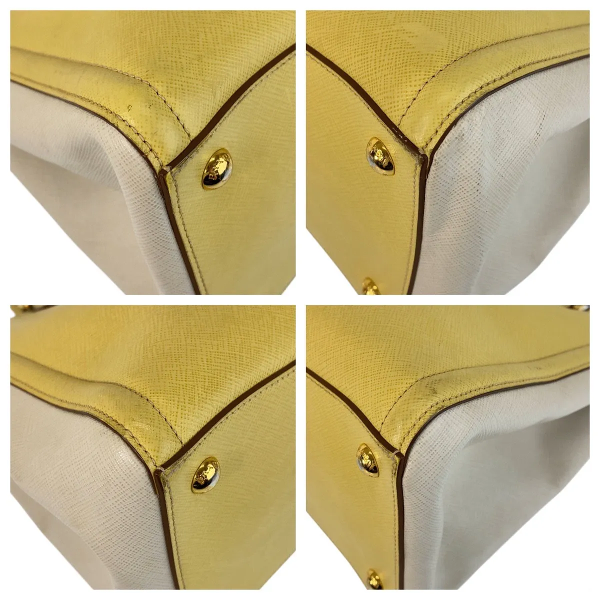 PRADA Handbag leather Yellow Gold Metal Handbag Shoulder Bag 2way Safiano Women Used