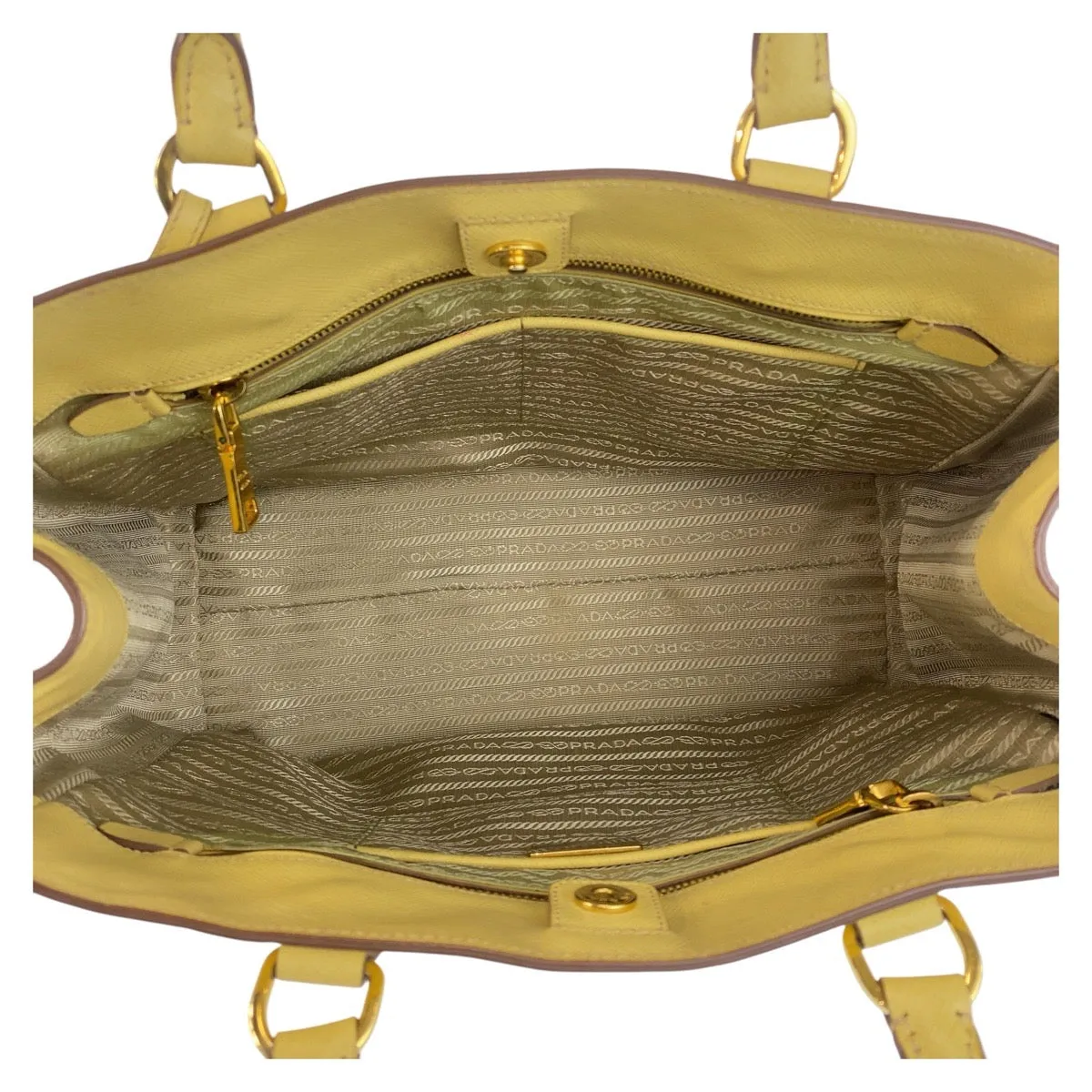 PRADA Handbag leather Yellow Gold Metal Handbag Shoulder Bag 2way Safiano Women Used