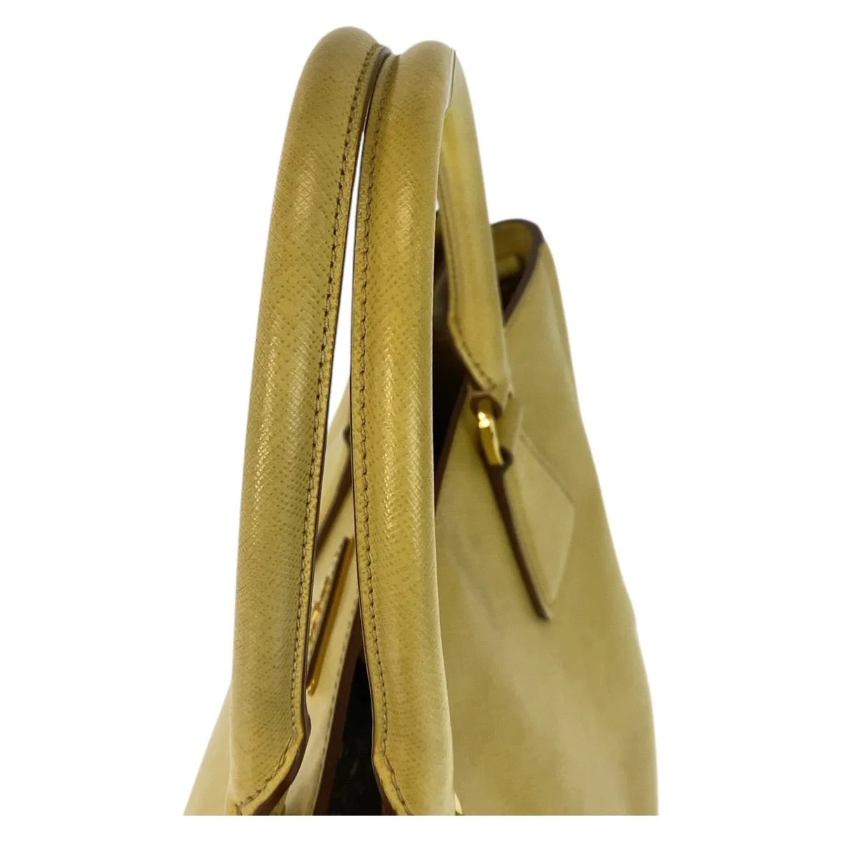 PRADA Handbag leather Yellow Gold Metal Handbag Shoulder Bag 2way Safiano Women Used
