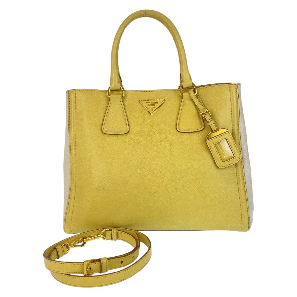 PRADA Handbag leather Yellow Gold Metal Handbag Shoulder Bag 2way Safiano Women Used