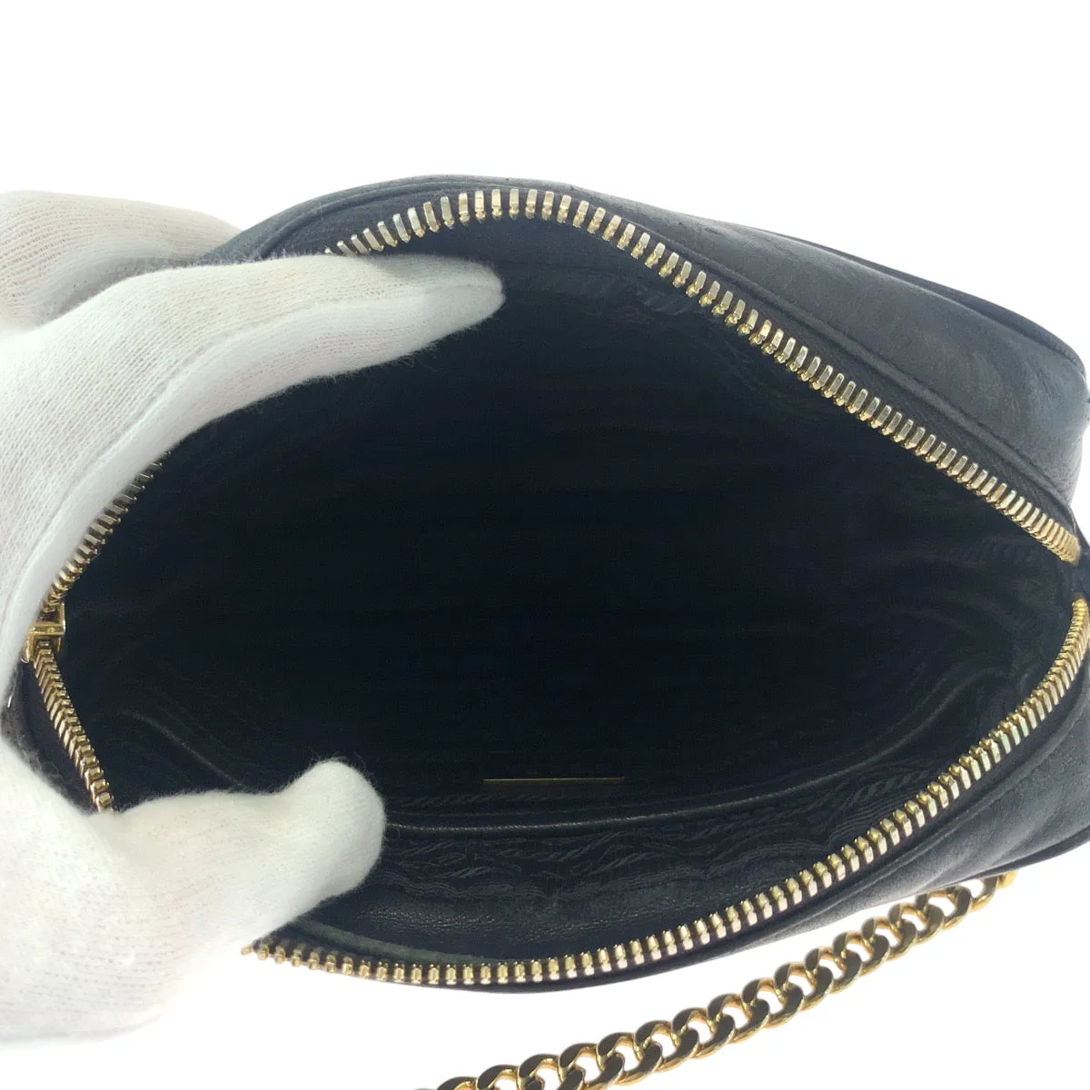 PRADA Shoulder Bag 1BH112  leather black Nappa leather Gathered