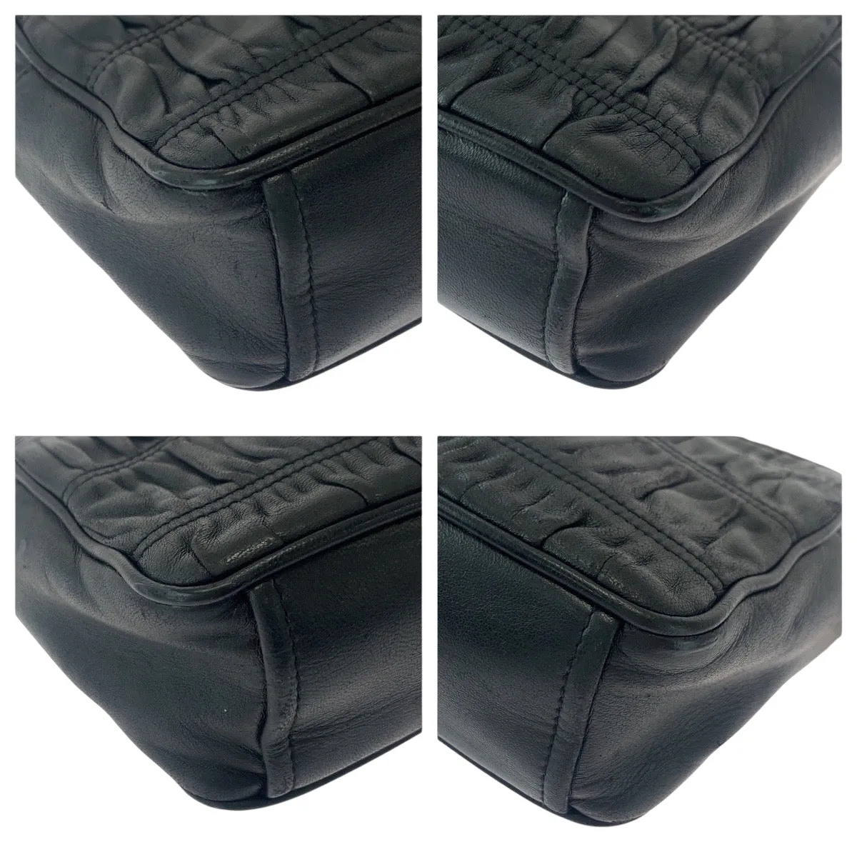 PRADA Shoulder Bag 1BH112  leather black Nappa leather Gathered