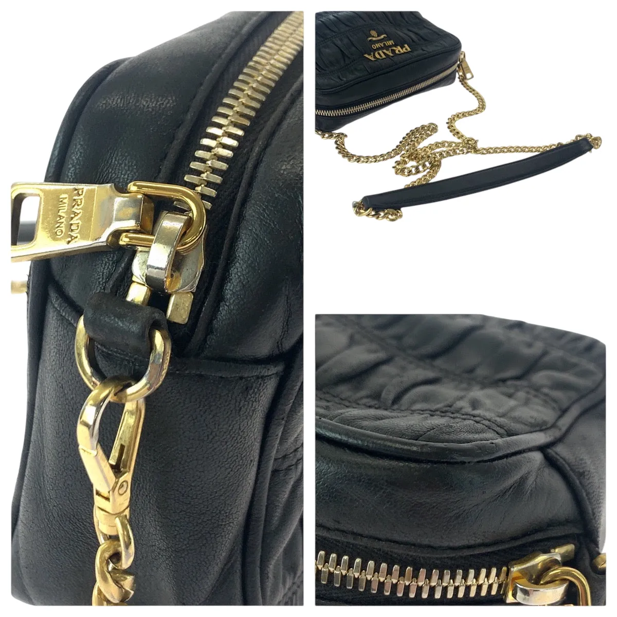 PRADA Shoulder Bag 1BH112  leather black Nappa leather Gathered
