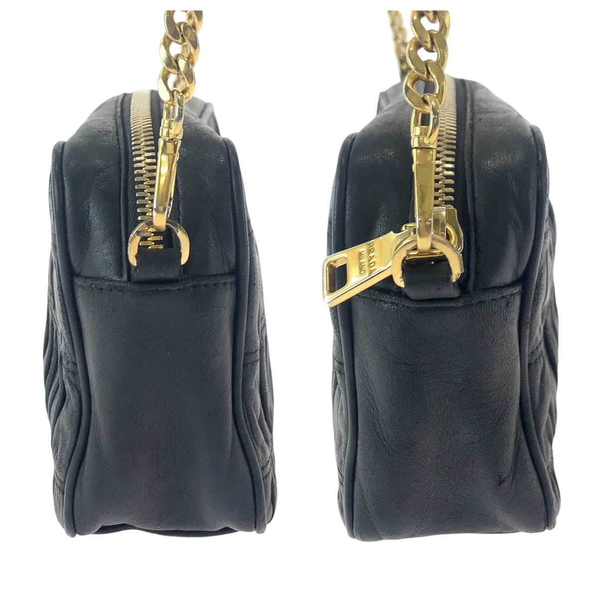 PRADA Shoulder Bag 1BH112  leather black Nappa leather Gathered