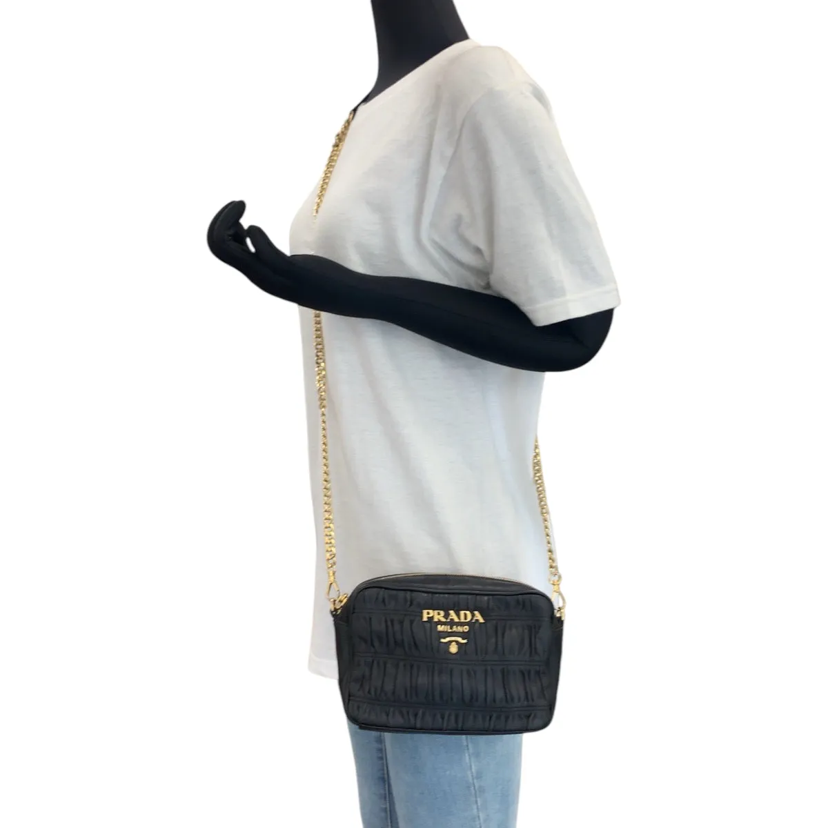 PRADA Shoulder Bag 1BH112  leather black Nappa leather Gathered