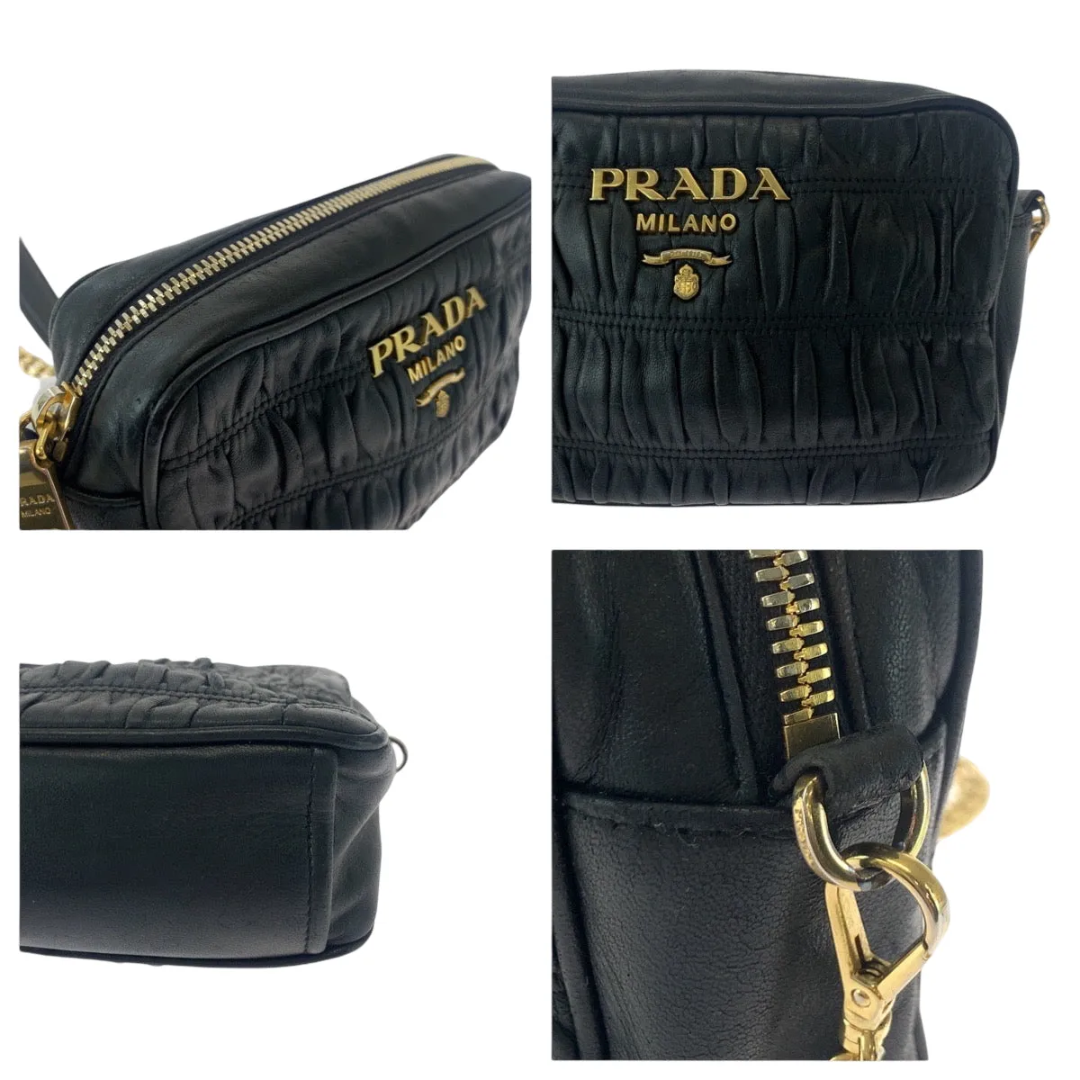 PRADA Shoulder Bag 1BH112  leather black Nappa leather Gathered