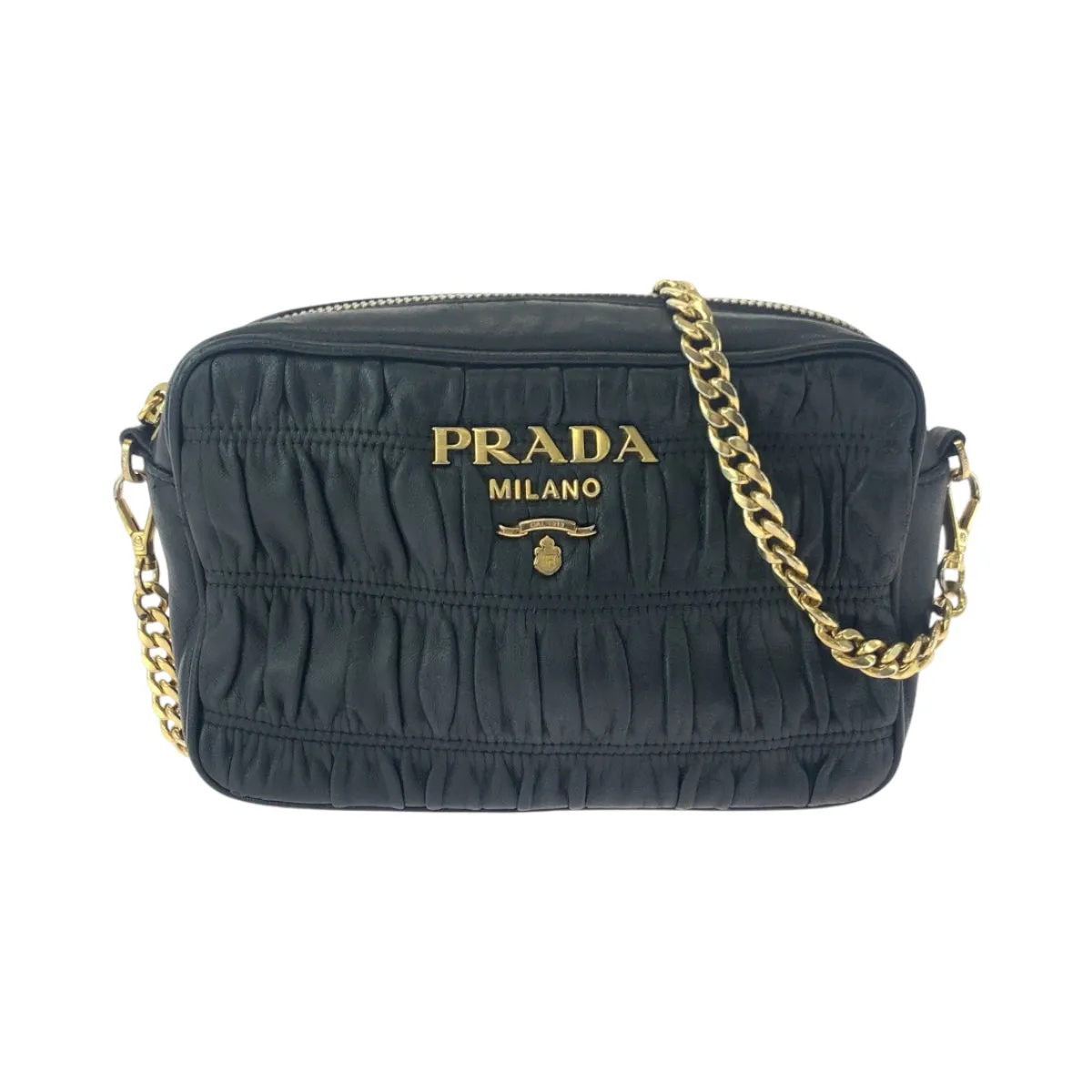 PRADA Shoulder Bag 1BH112  leather black Nappa leather Gathered
