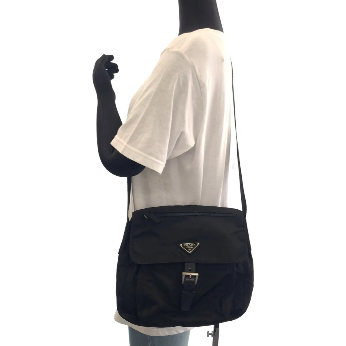 PRADA Shoulder Bag B8994 Nylon Black Silver Metal Crossbody Shoulder Bag Pochette Test Triangle With logo mens Used