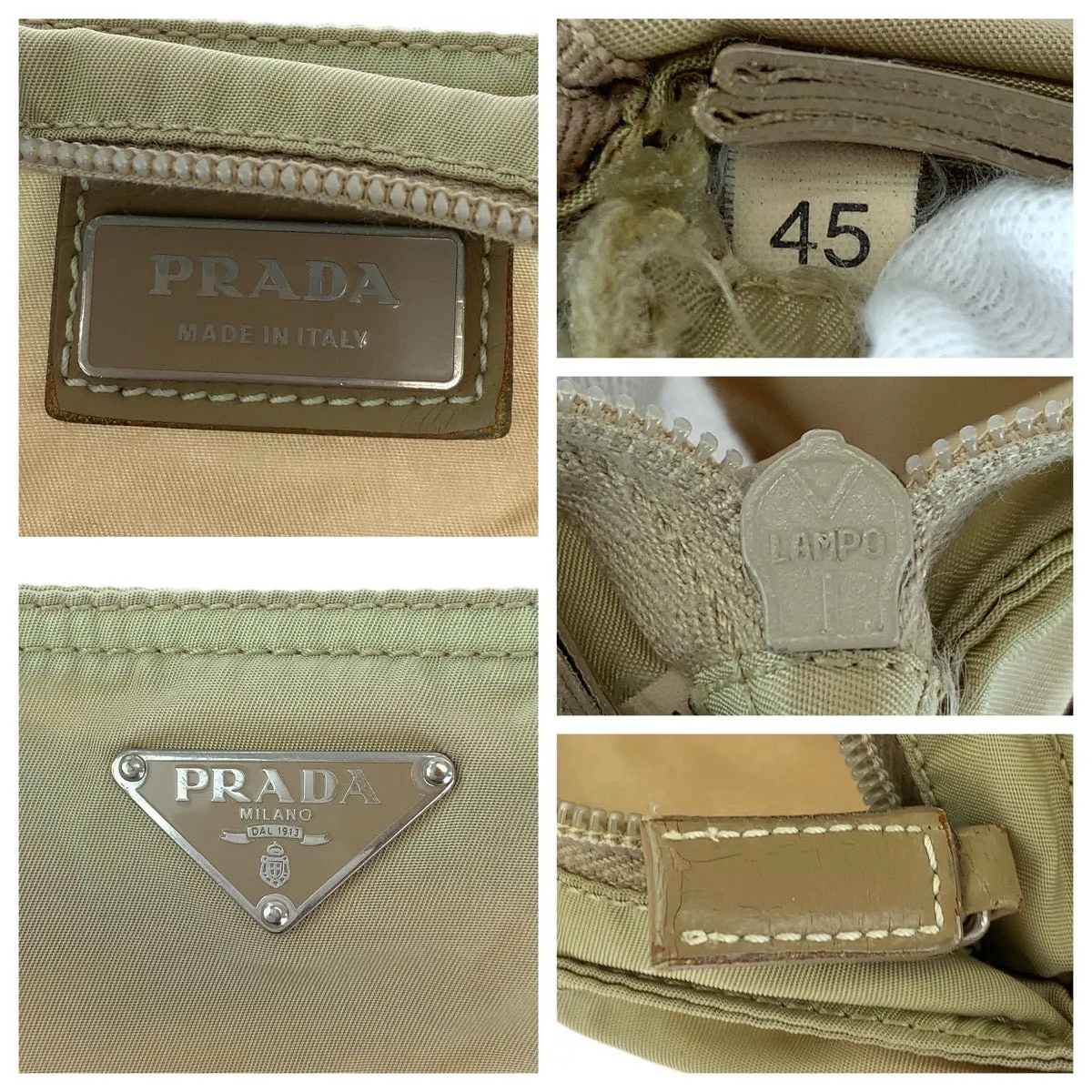PRADA Shoulder Bag BT0175 Nylon Beige SilverMetal Shoulder Bag pochette Test Triangle With logo Women Used
