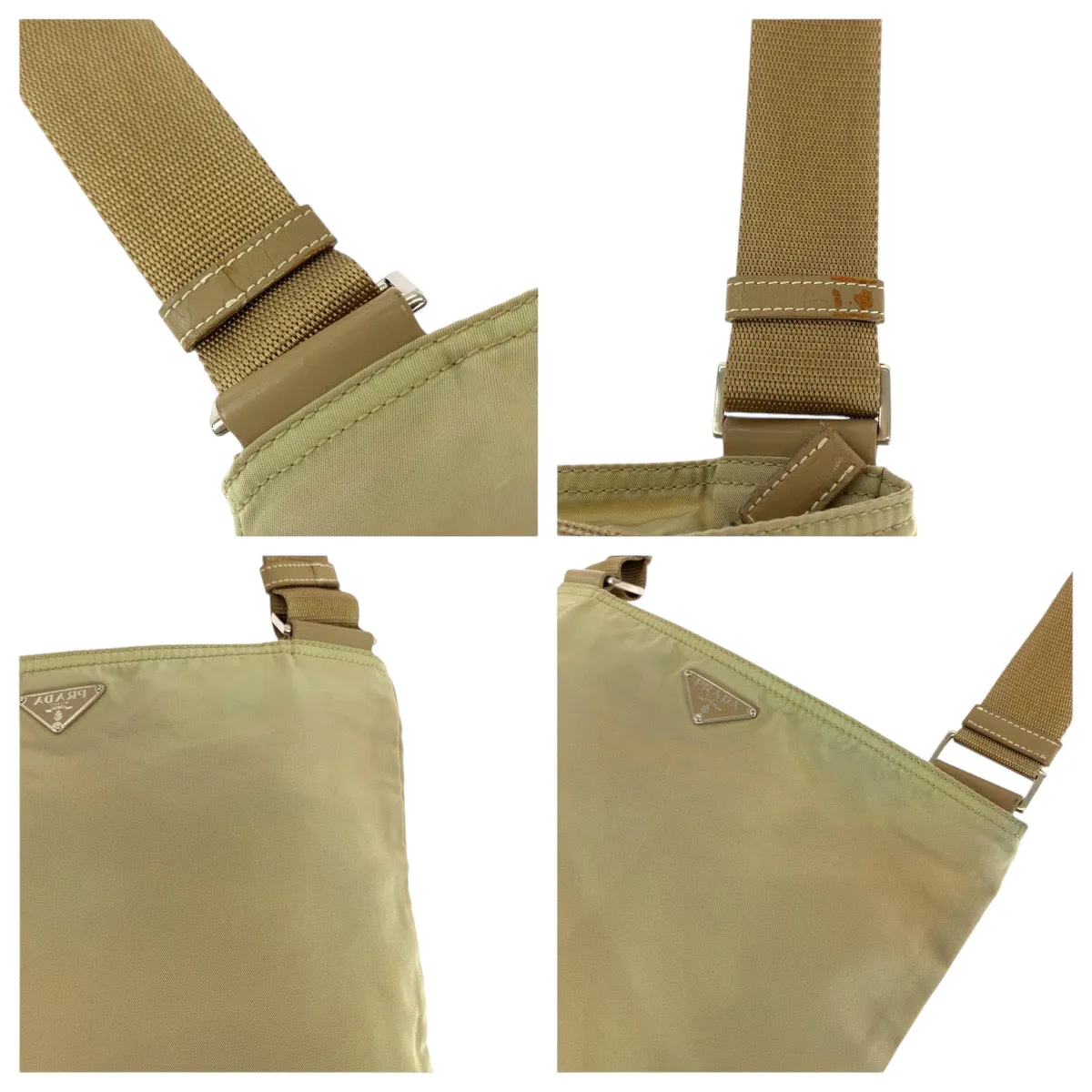 PRADA Shoulder Bag BT0175 Nylon Beige SilverMetal Shoulder Bag pochette Test Triangle With logo Women Used