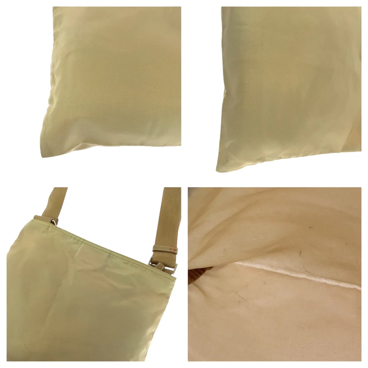 PRADA Shoulder Bag BT0175 Nylon Beige SilverMetal Shoulder Bag pochette Test Triangle With logo Women Used