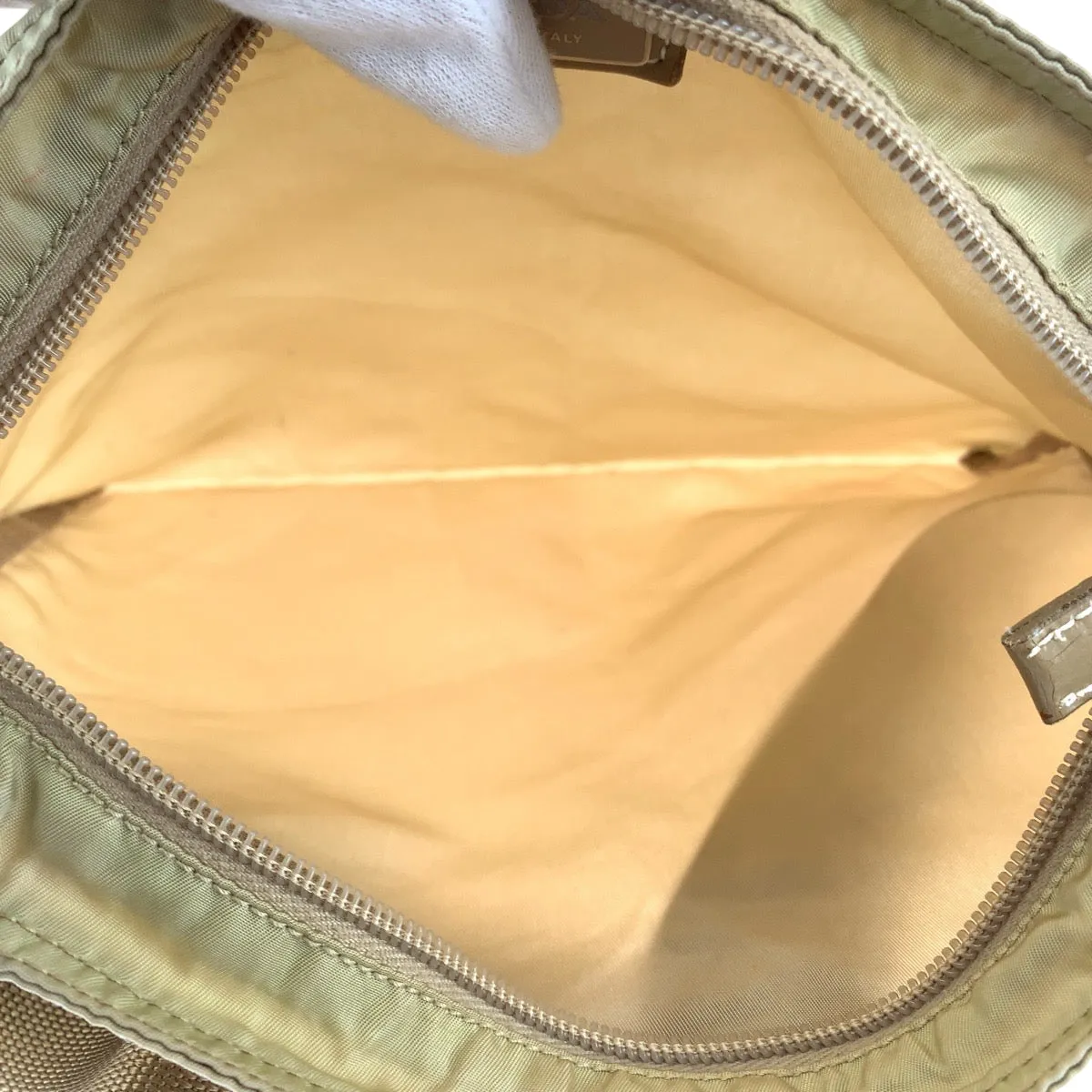 PRADA Shoulder Bag BT0175 Nylon Beige SilverMetal Shoulder Bag pochette Test Triangle With logo Women Used