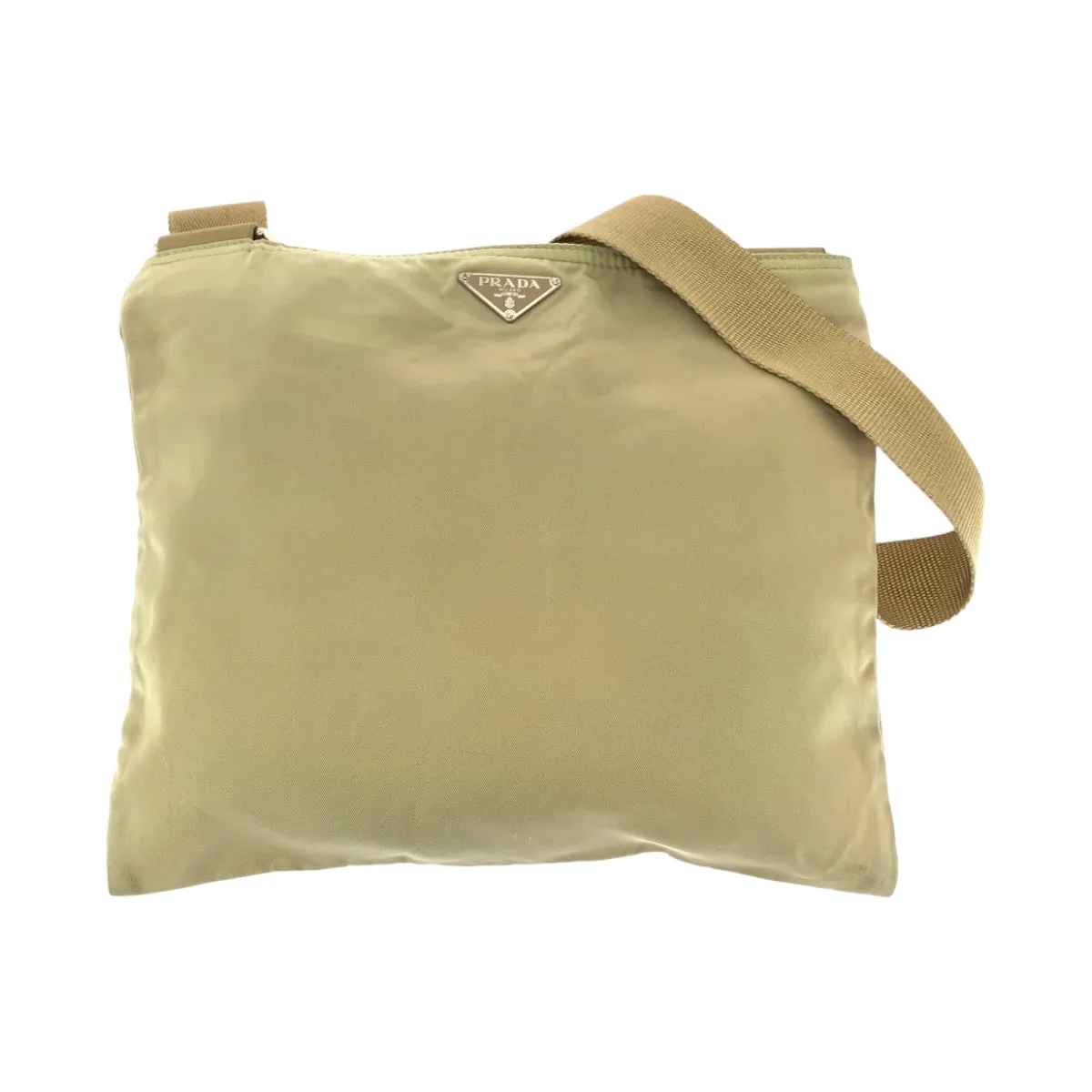 PRADA Shoulder Bag BT0175 Nylon Beige SilverMetal Shoulder Bag pochette Test Triangle With logo Women Used
