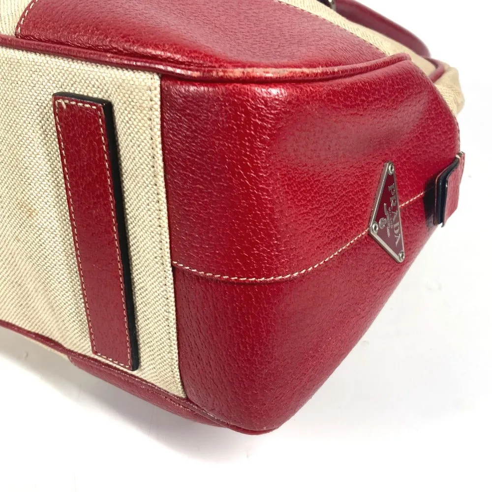 PRADA Shoulder Bag Leather / canvas beige By color Triangle logo plate Women Used