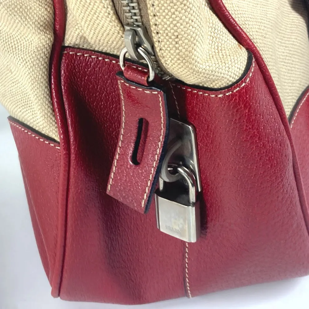 PRADA Shoulder Bag Leather / canvas beige By color Triangle logo plate Women Used