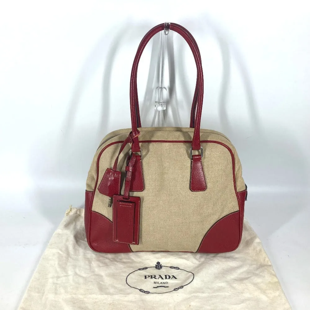 PRADA Shoulder Bag Leather / canvas beige By color Triangle logo plate Women Used