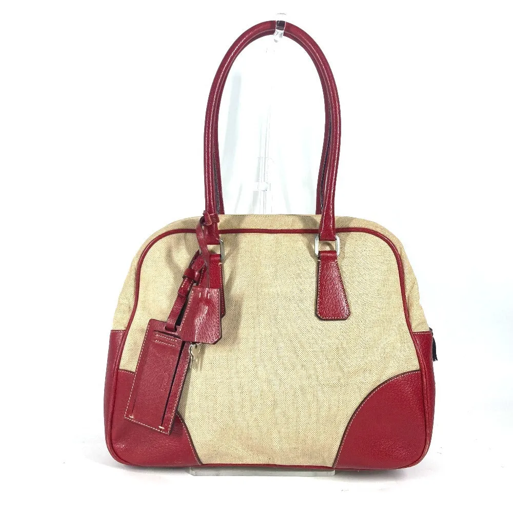 PRADA Shoulder Bag Leather / canvas beige By color Triangle logo plate Women Used