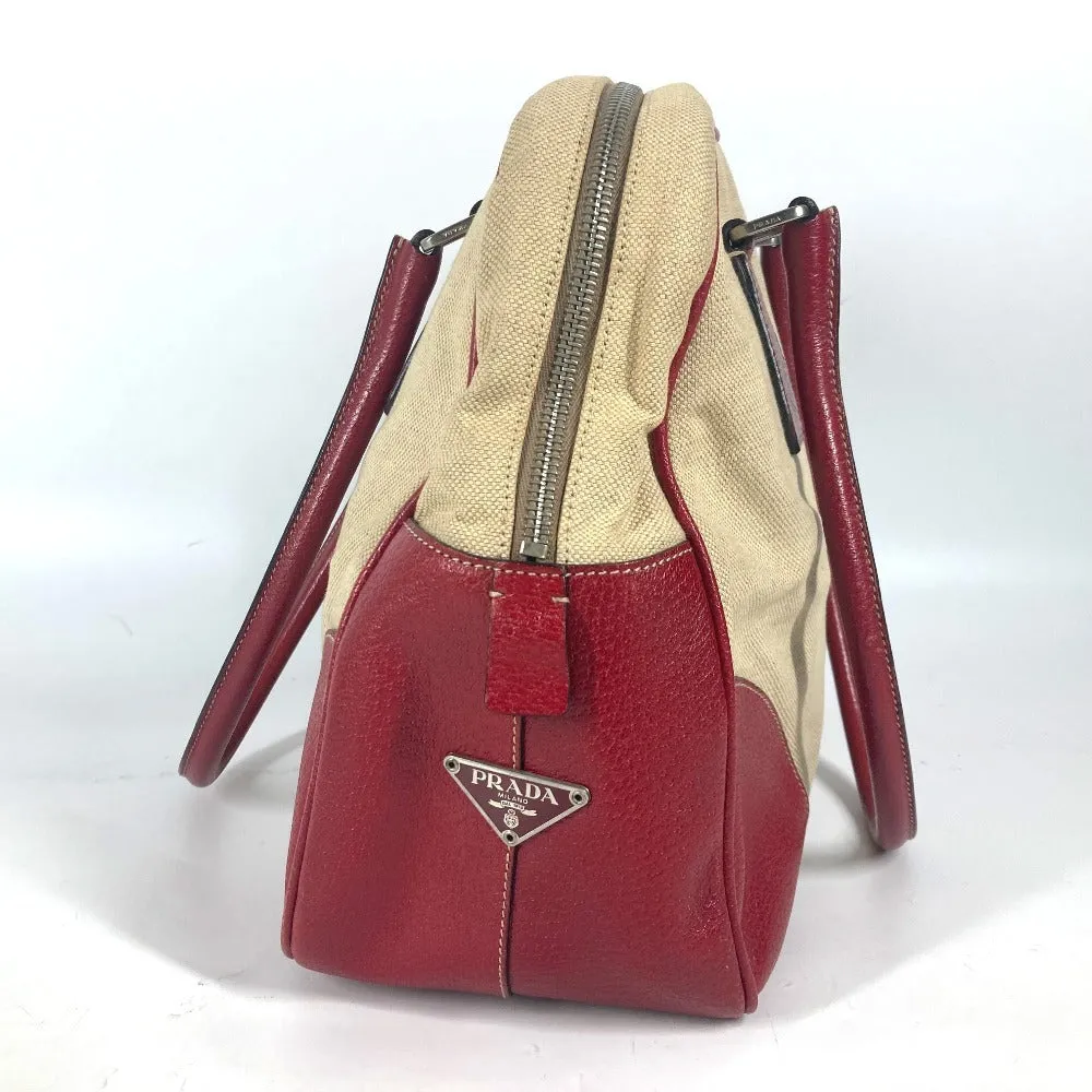 PRADA Shoulder Bag Leather / canvas beige By color Triangle logo plate Women Used