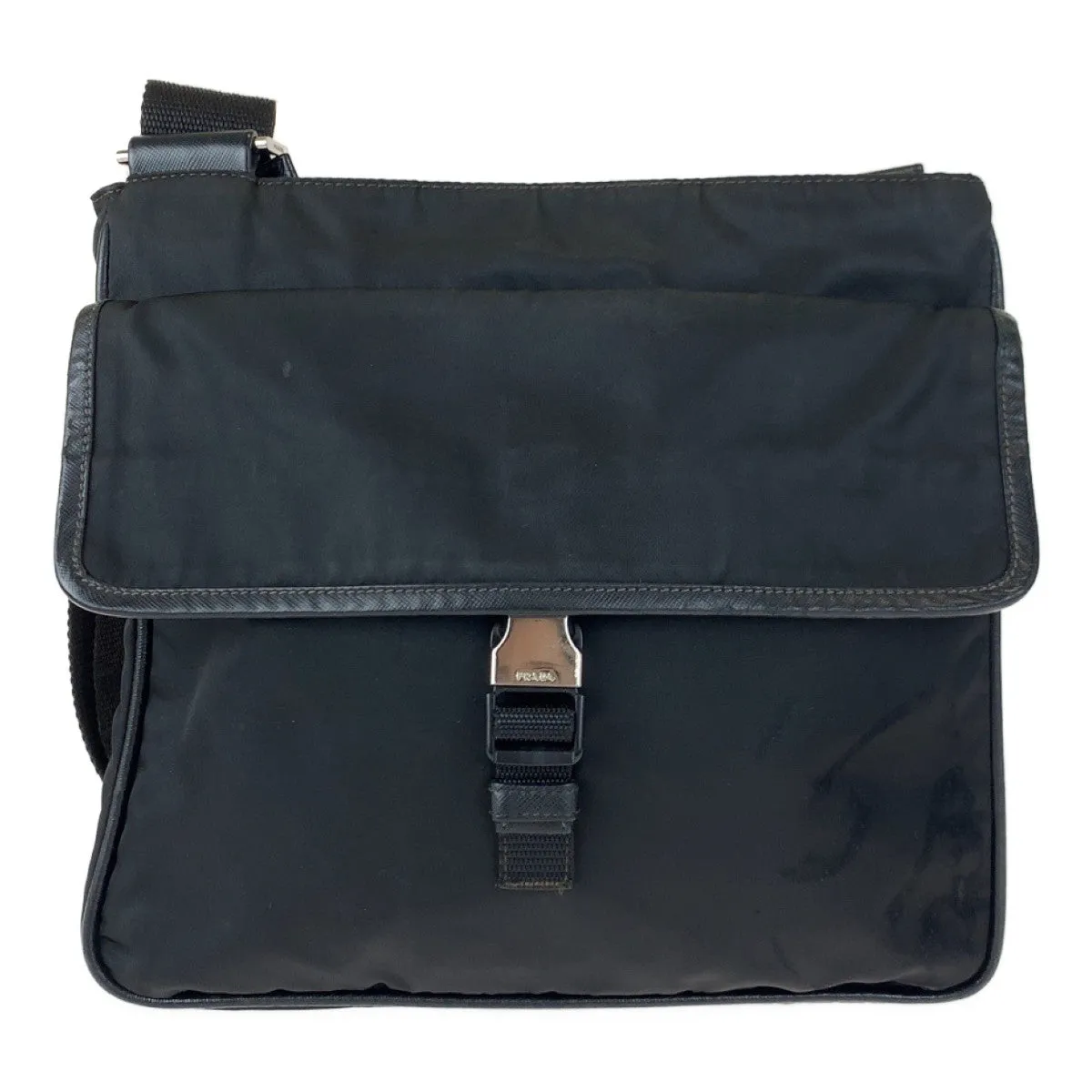 PRADA Shoulder Bag Nylon Black SilverMetal Crossbody Shoulder Bag Messenger Bag Triangle With logo Test mens Used