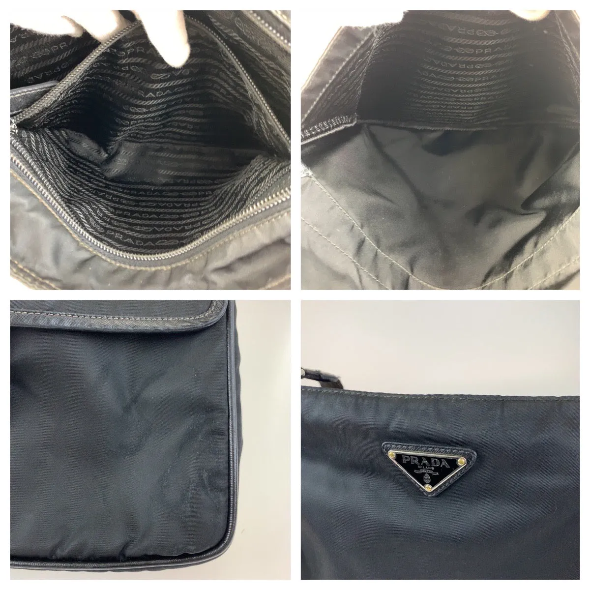 PRADA Shoulder Bag Nylon Black SilverMetal Crossbody Shoulder Bag Messenger Bag Triangle With logo Test mens Used