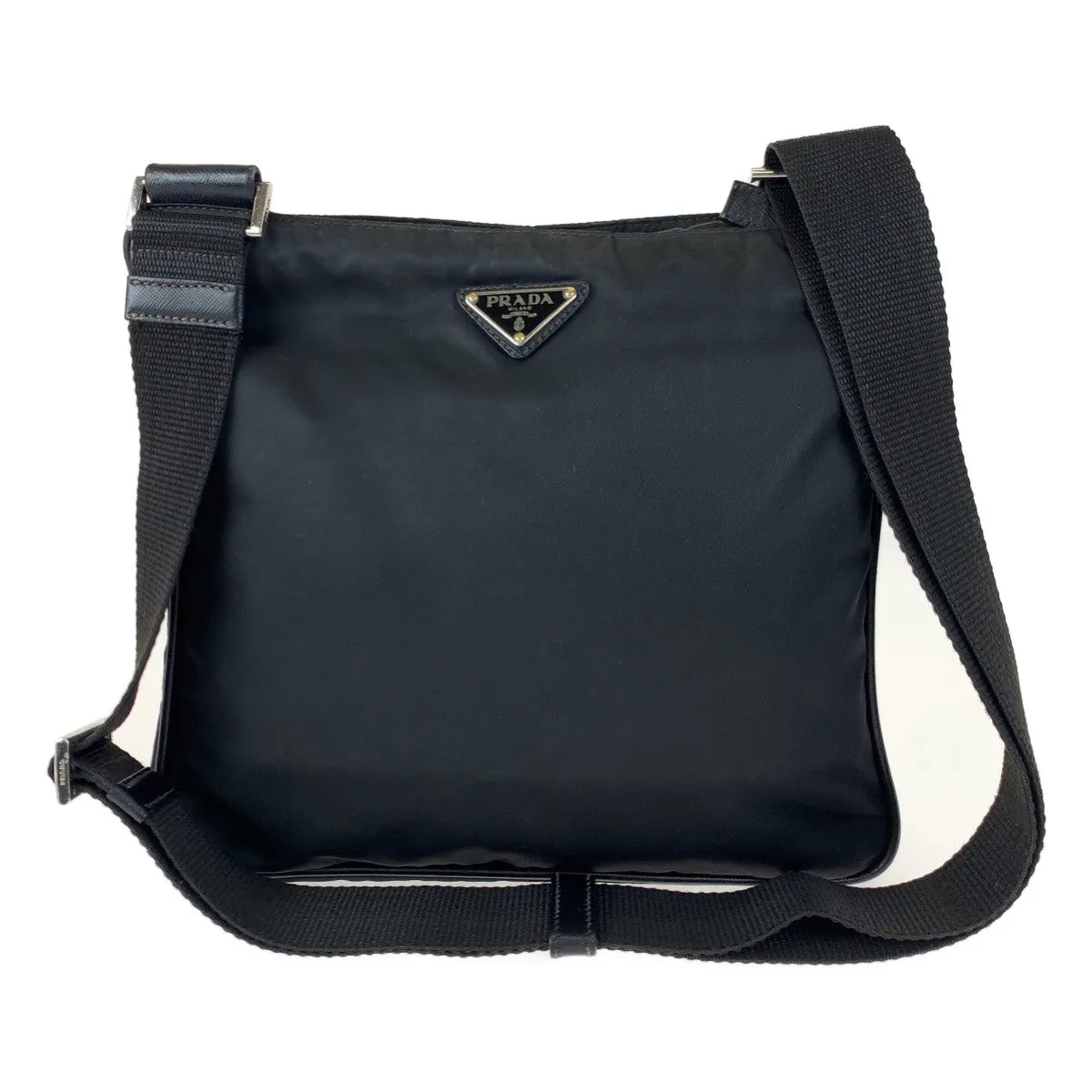 PRADA Shoulder Bag Nylon Black SilverMetal Crossbody Shoulder Bag Messenger Bag Triangle With logo Test mens Used