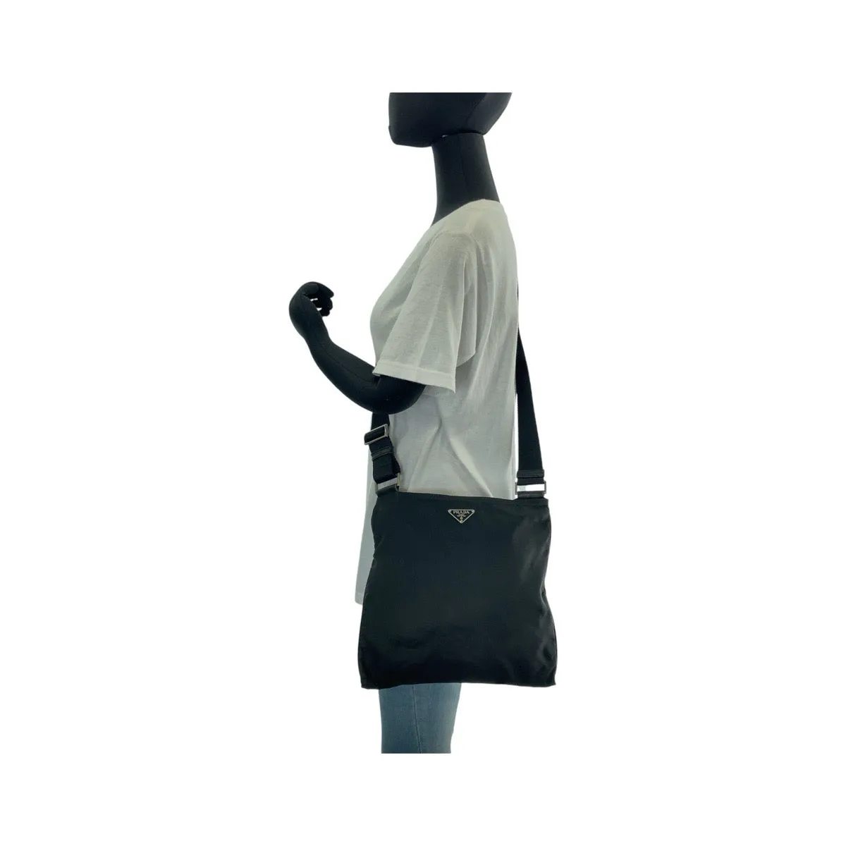 PRADA Shoulder Bag Nylon Black SilverMetal Crossbody Shoulder Bag Pochette Test Triangle With logo Women Used
