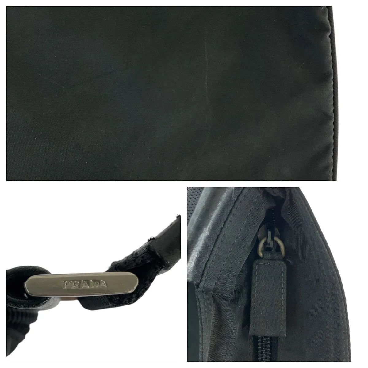 PRADA Shoulder Bag Nylon Black SilverMetal Crossbody Shoulder Bag Pochette Test Triangle With logo Women Used