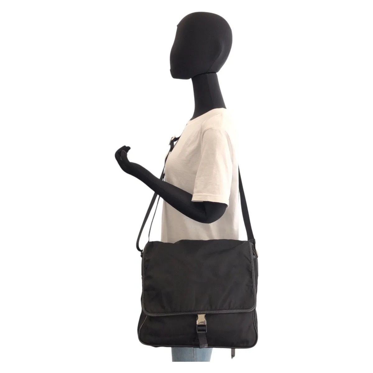 PRADA Shoulder Bag Nylon Black SilverMetal Shoulder Bag Messenger bag Test Triangle With logo Women Used