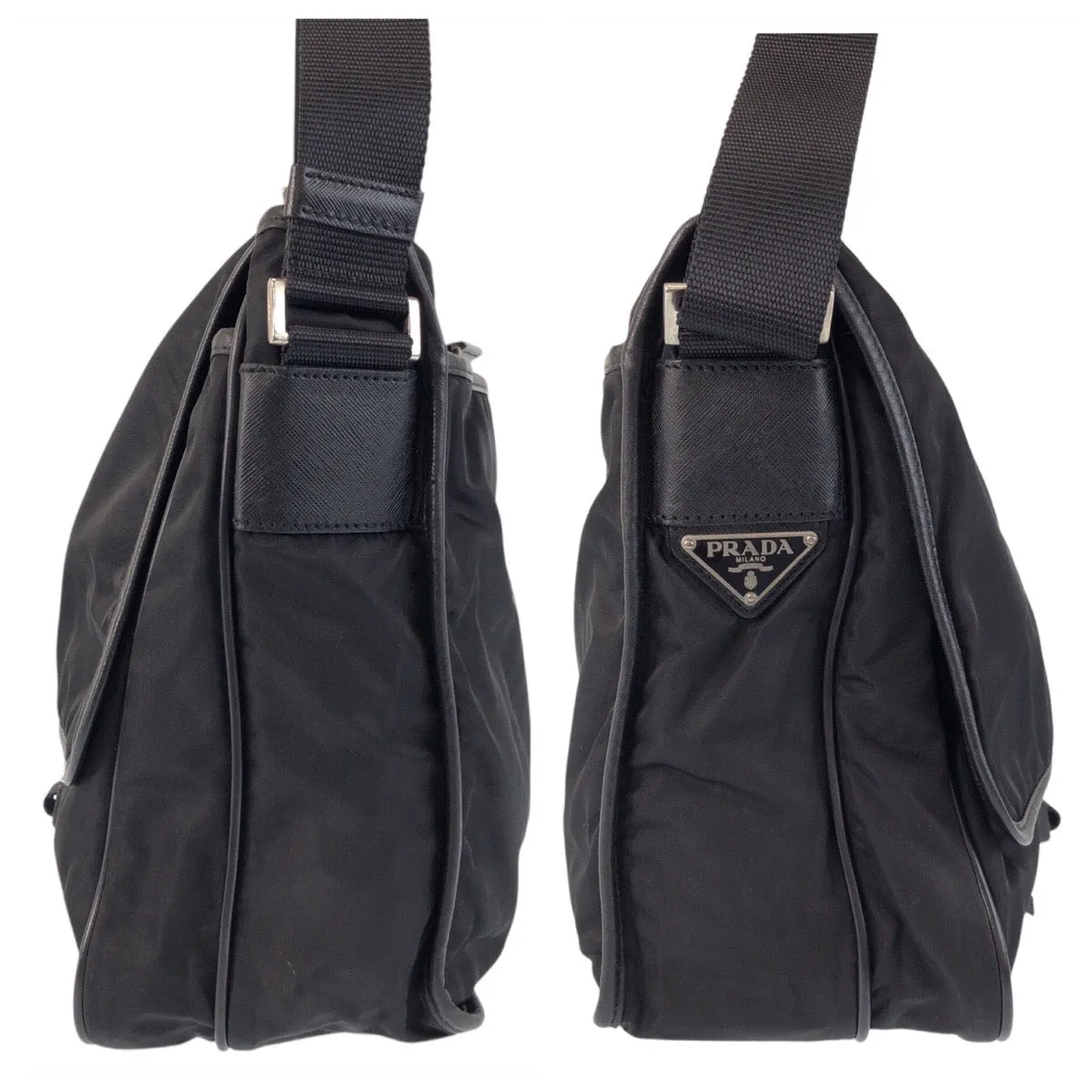 PRADA Shoulder Bag Nylon Black SilverMetal Shoulder Bag Messenger bag Test Triangle With logo Women Used