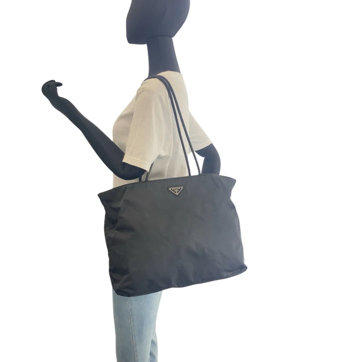 PRADA Shoulder Bag Nylon Black SilverMetal Test Triangle With logo