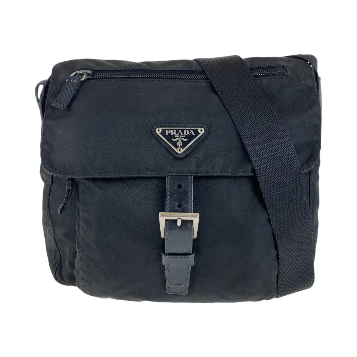 PRADA Shoulder Bag Nylon, Leather Black SilverMetal Crossbody Shoulder Bag Pochette Test Triangle With logo mens Used