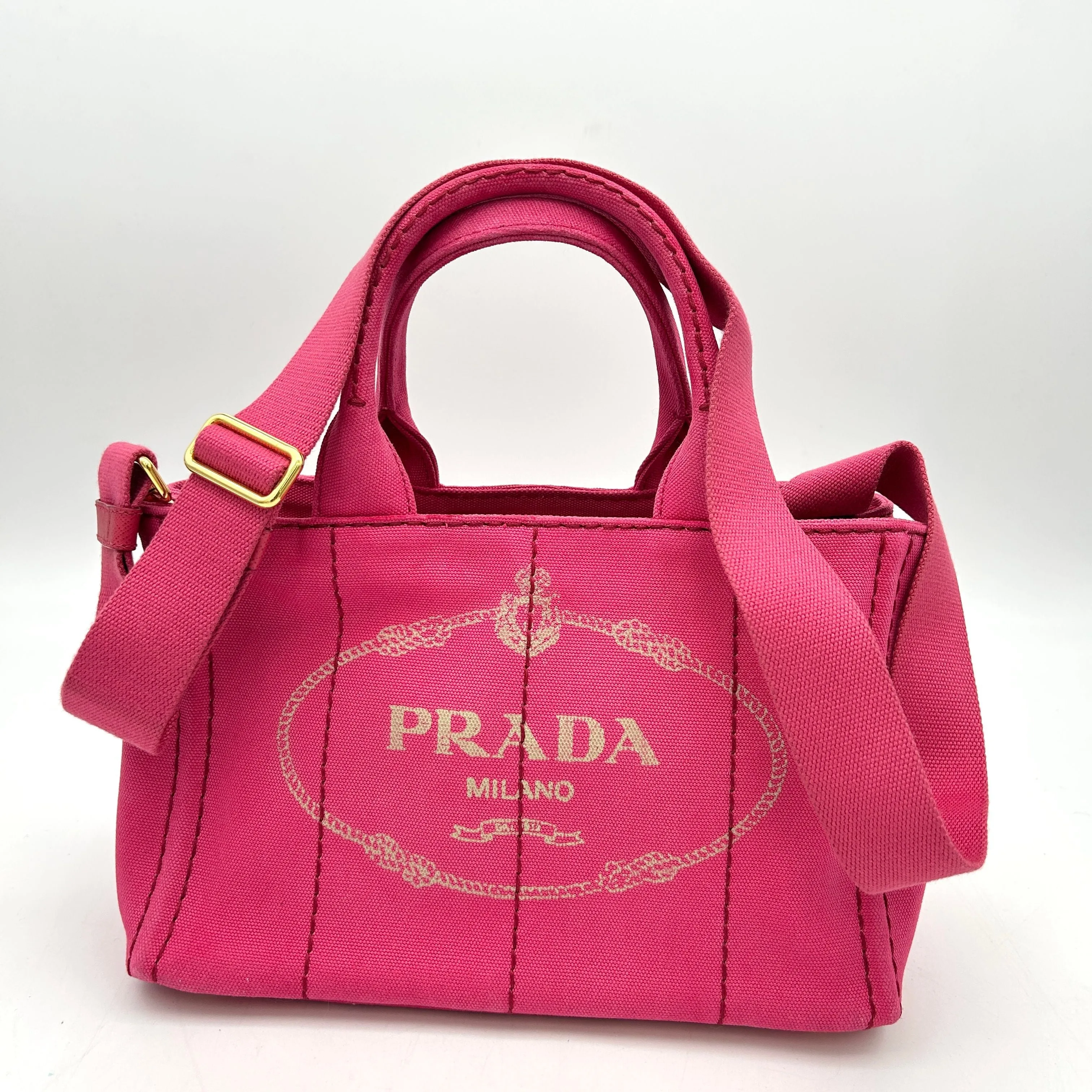 Prada Small Canapa Logo Tote w/ Strap - Pink Totes, Handbags LA7910