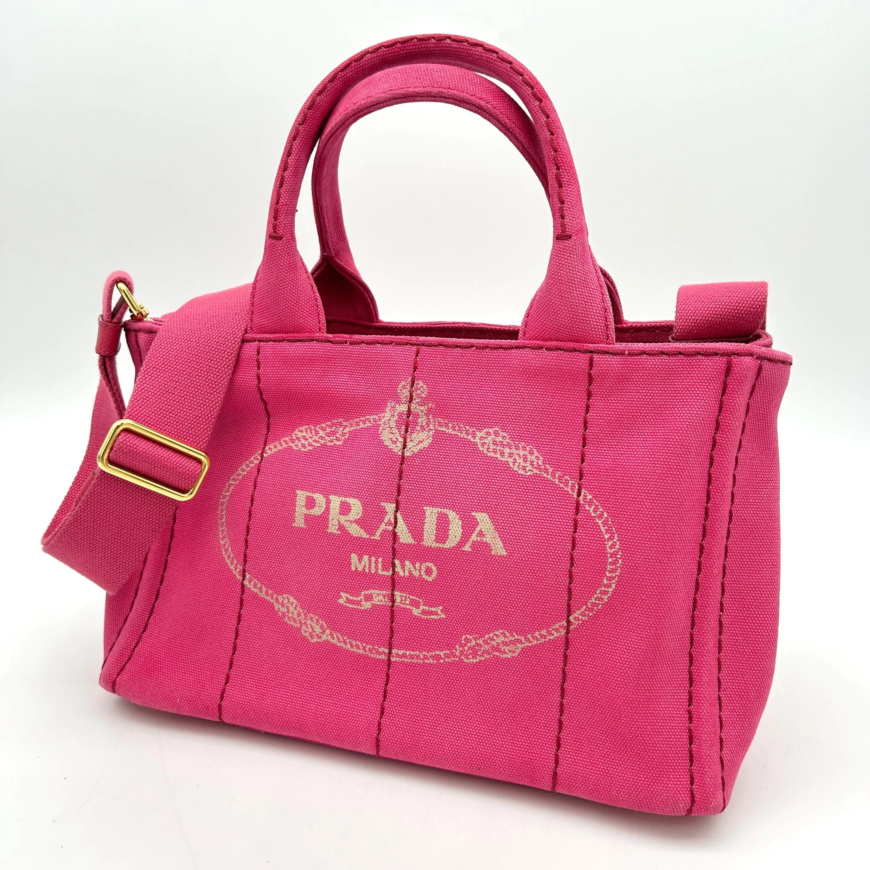 Prada Small Canapa Logo Tote w/ Strap - Pink Totes, Handbags LA7910