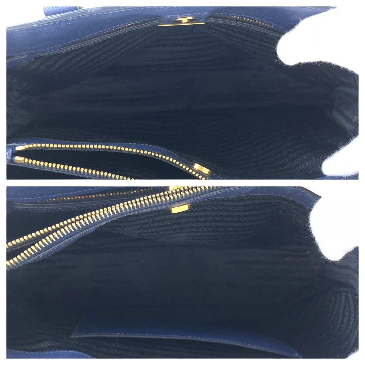 PRADA Tote Bag leather Blue GoldMetal Tote Bag Shoulder Bag 2way Safiano Galleria TriangleWith logo Women Used