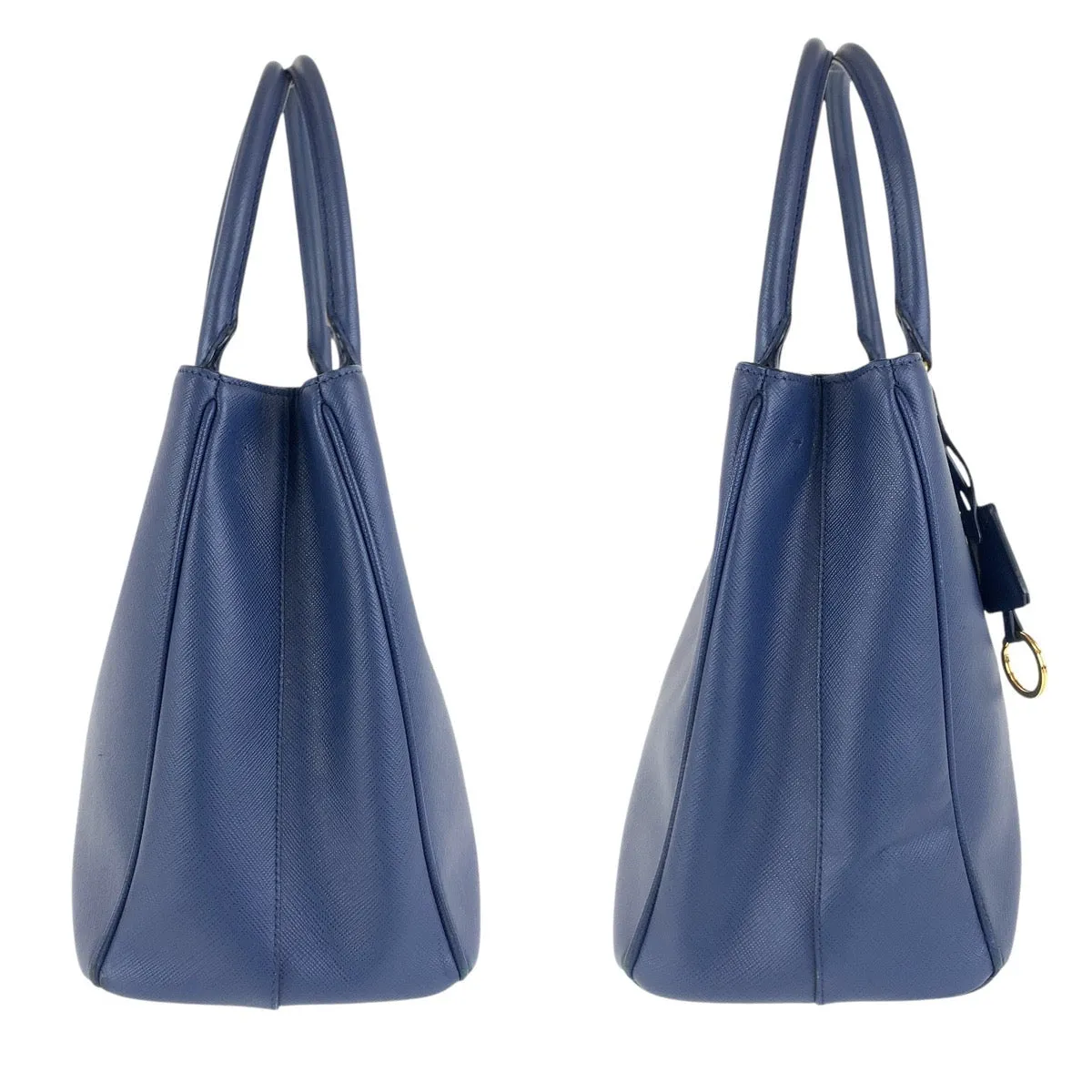 PRADA Tote Bag leather Blue GoldMetal Tote Bag Shoulder Bag 2way Safiano Galleria TriangleWith logo Women Used