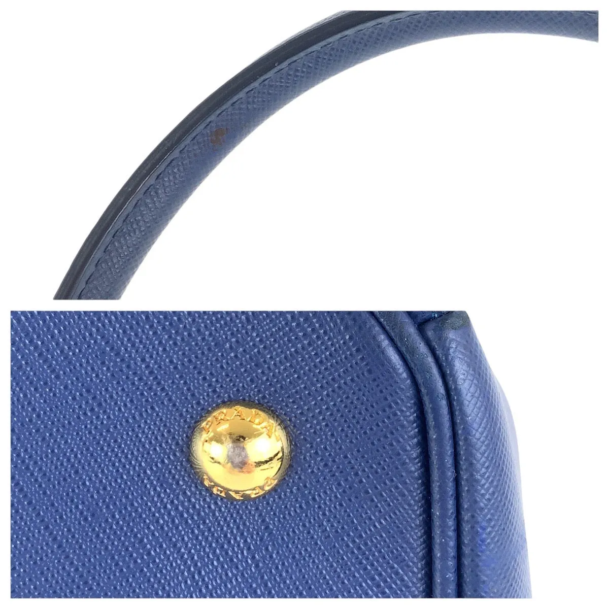 PRADA Tote Bag leather Blue GoldMetal Tote Bag Shoulder Bag 2way Safiano Galleria TriangleWith logo Women Used