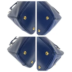 PRADA Tote Bag leather Blue GoldMetal Tote Bag Shoulder Bag 2way Safiano Galleria TriangleWith logo Women Used