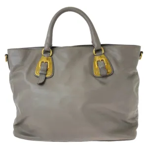PRADA Tote Bag leather Gray Greige Gold Metal Tote Bag Shoulder Bag Women Used