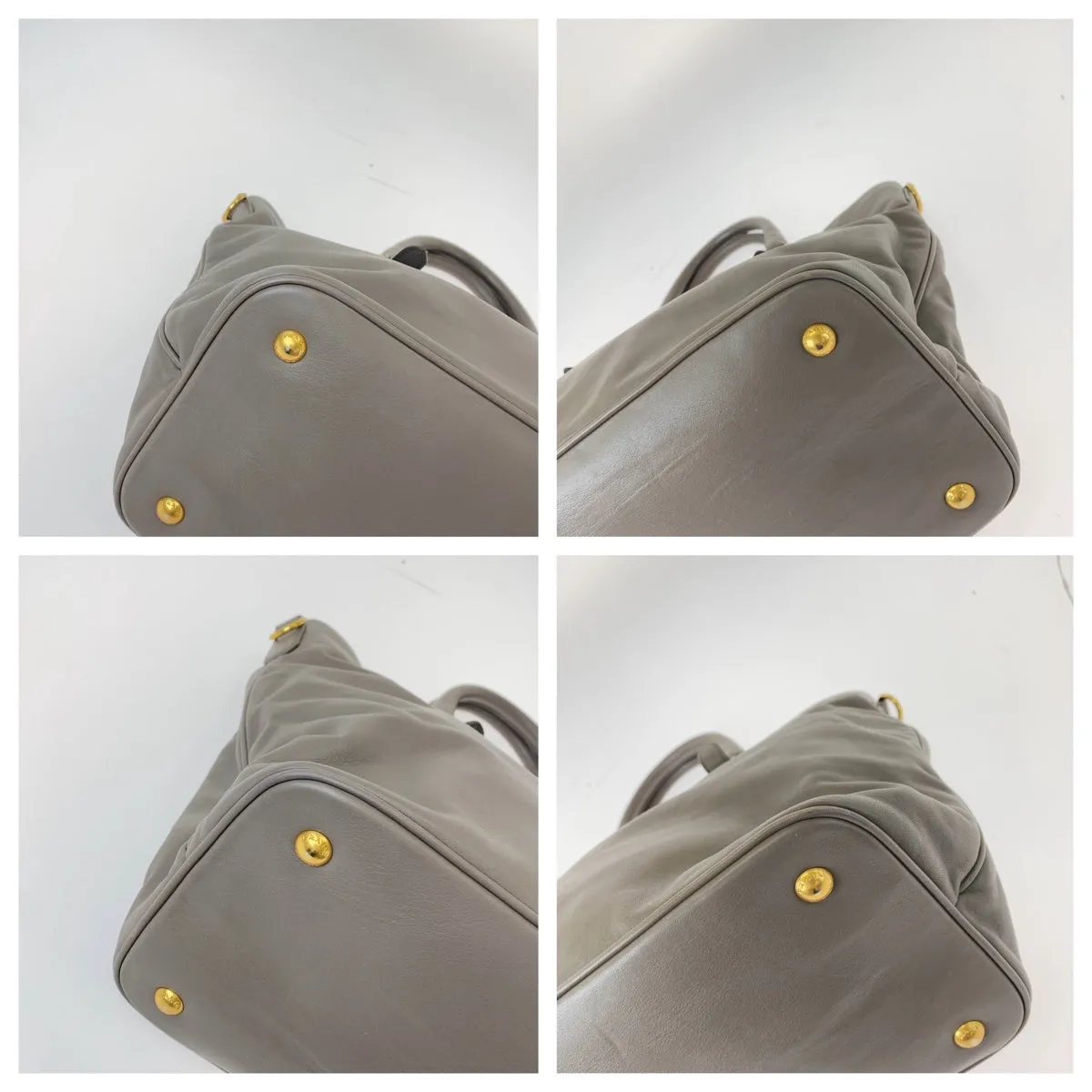 PRADA Tote Bag leather Gray Greige Gold Metal Tote Bag Shoulder Bag Women Used