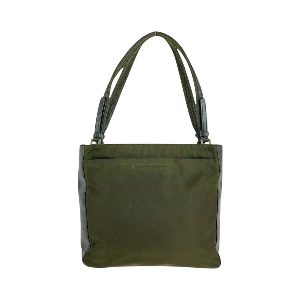 PRADA Tote Bag Nylon Khaki SilverMetal Tote Bag Shoulder Bag Test Triangle With logo Women Used