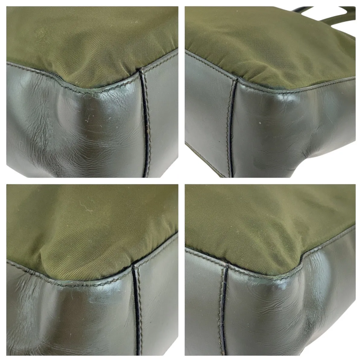 PRADA Tote Bag Nylon Khaki SilverMetal Tote Bag Shoulder Bag Test Triangle With logo Women Used