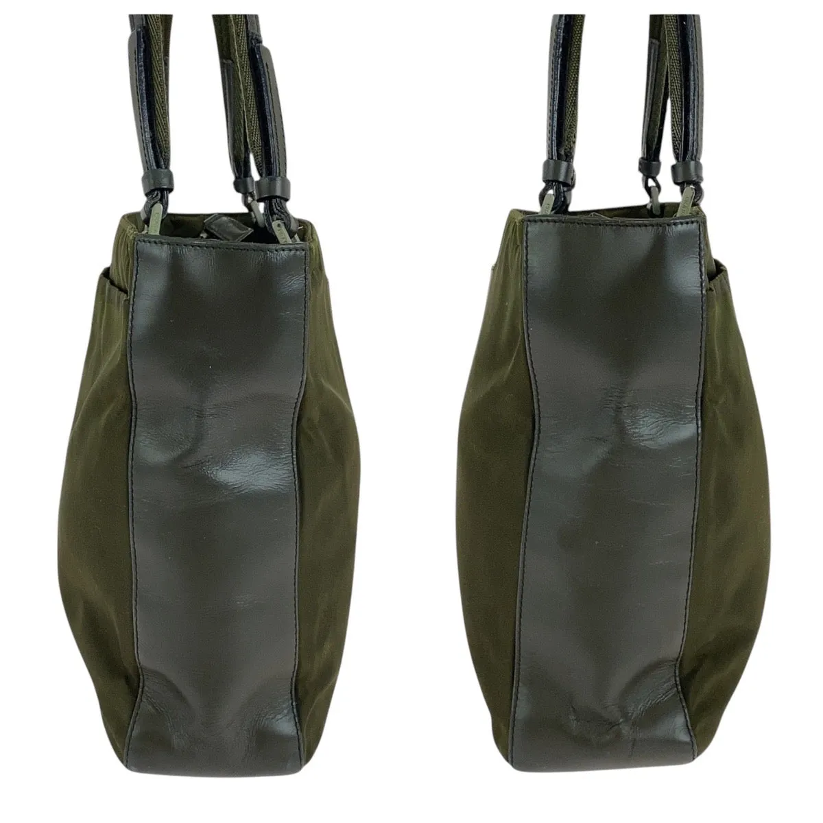 PRADA Tote Bag Nylon Khaki SilverMetal Tote Bag Shoulder Bag Test Triangle With logo Women Used