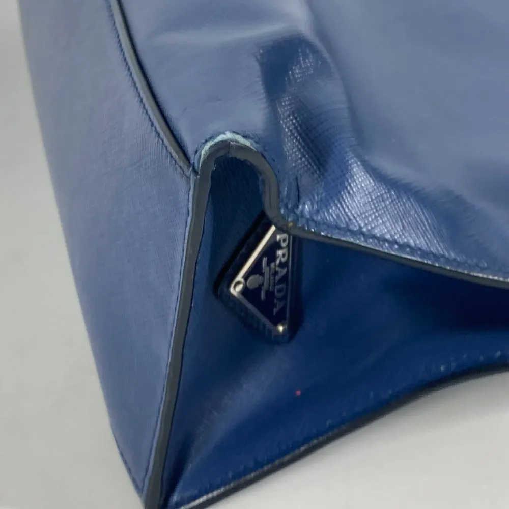 PRADA Tote Bag Safiano leather blue Bag Crossbody Shoulder Bag Triangle logo plate