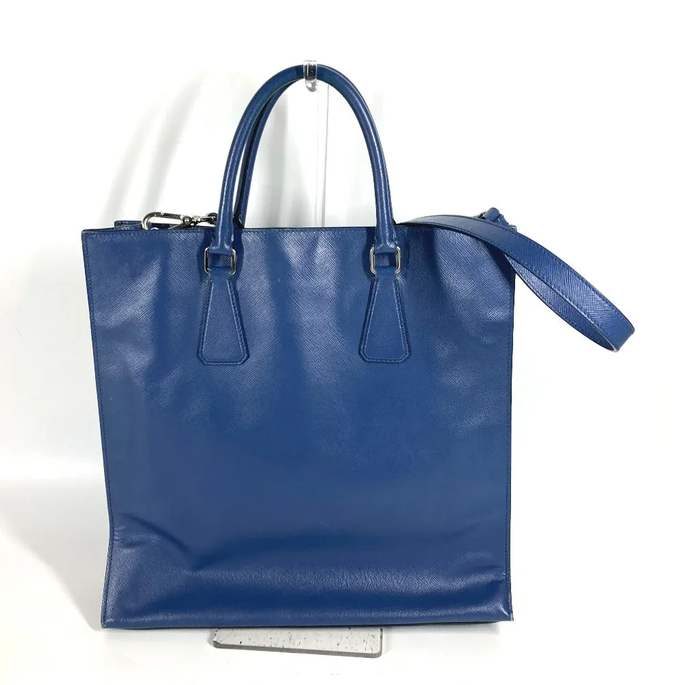 PRADA Tote Bag Safiano leather blue Bag Crossbody Shoulder Bag Triangle logo plate