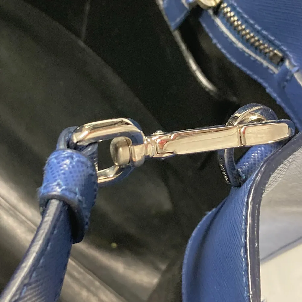 PRADA Tote Bag Safiano leather blue Bag Crossbody Shoulder Bag Triangle logo plate