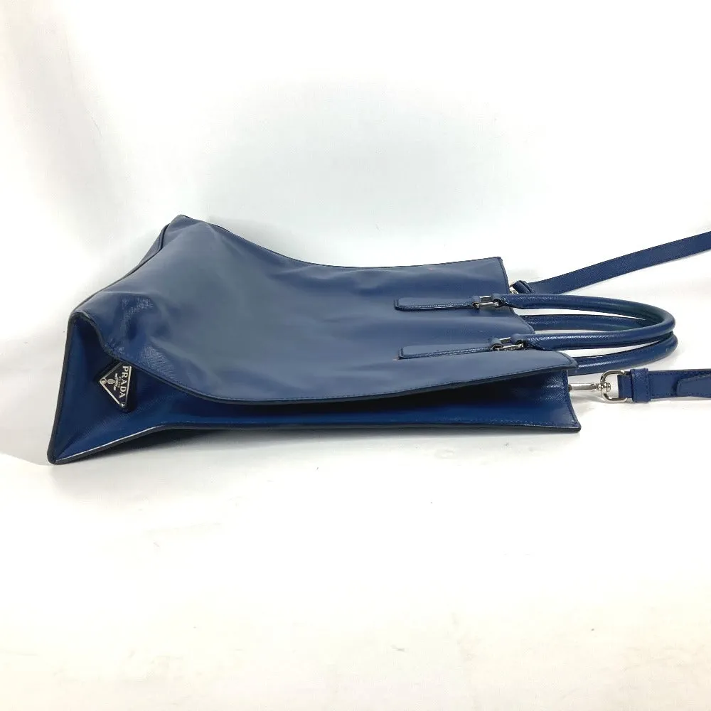 PRADA Tote Bag Safiano leather blue Bag Crossbody Shoulder Bag Triangle logo plate