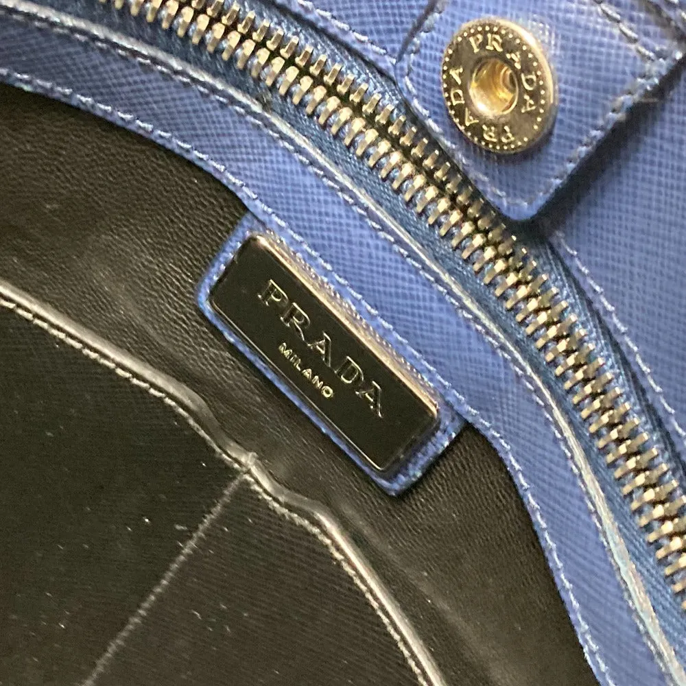 PRADA Tote Bag Safiano leather blue Bag Crossbody Shoulder Bag Triangle logo plate