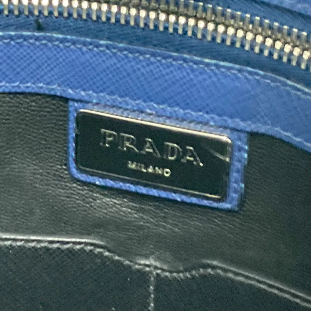 PRADA Tote Bag Safiano leather blue Bag Crossbody Shoulder Bag Triangle logo plate